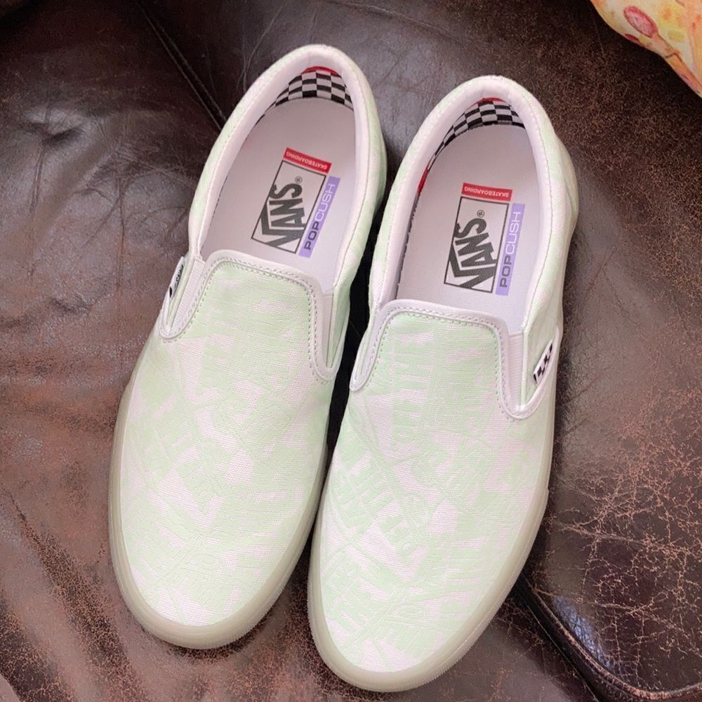 1 LEFT! 7.5 Vans Skate Slip On Glow White